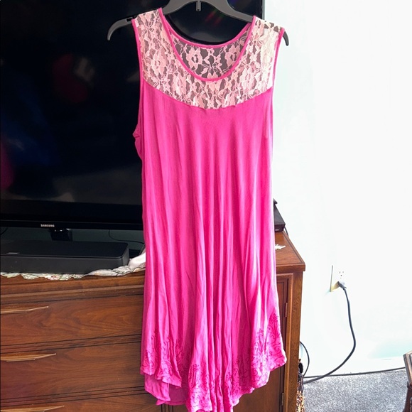 India Boutique Dresses & Skirts - Pink Beach Cover with Lace Detail- Top size Large w/lots of room in bottom